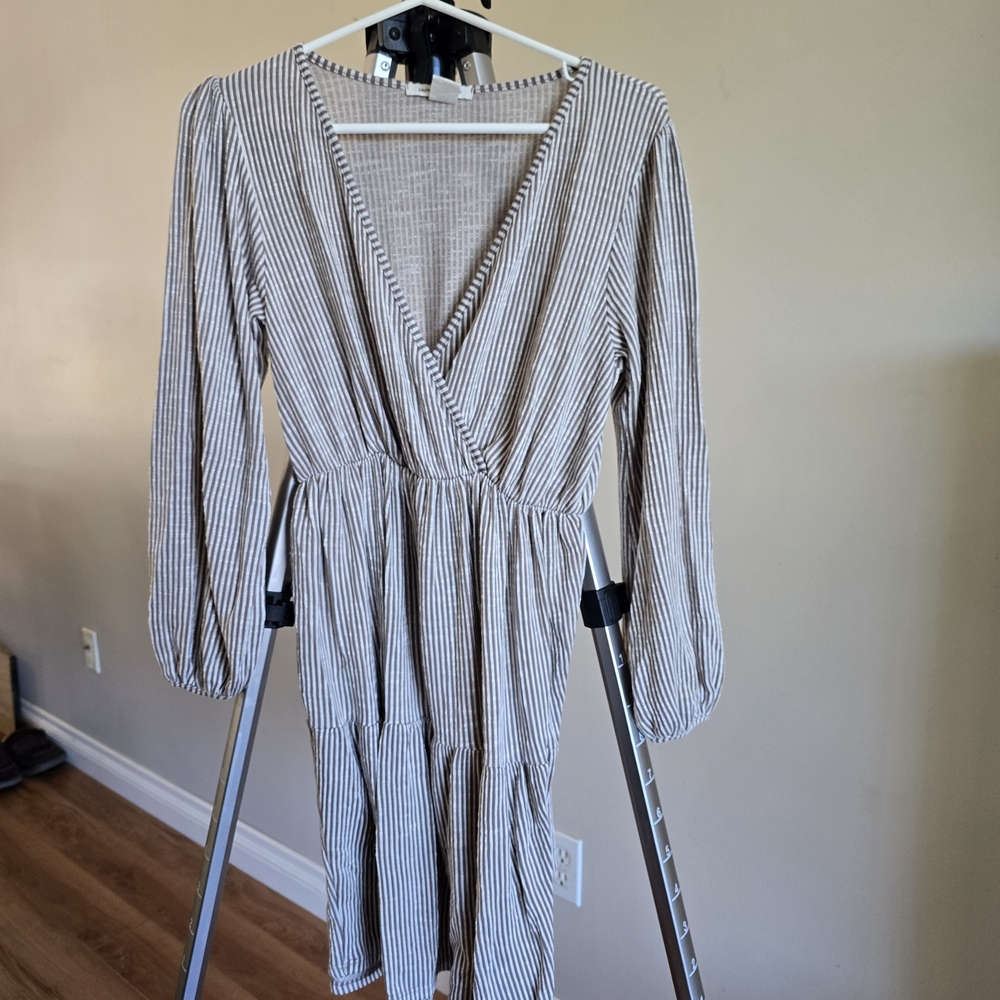 Caution To The Wind Black and White Striped Long Sleeve Dress